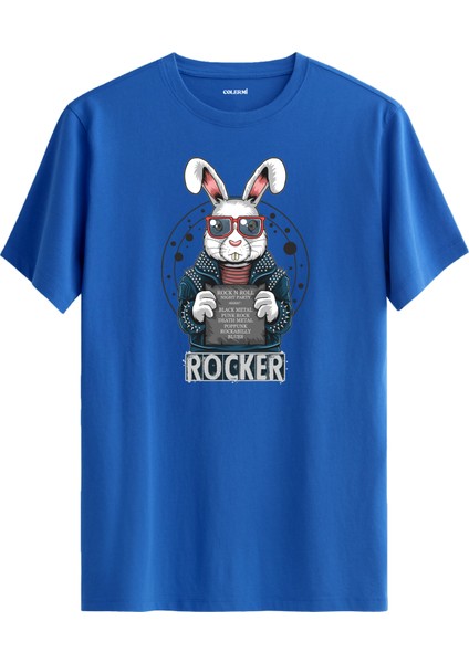 Rocker Tavşan Baskılı %100 Pamuk Tişört