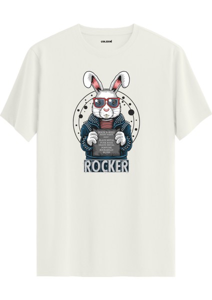 Rocker Tavşan Baskılı %100 Pamuk Tişört