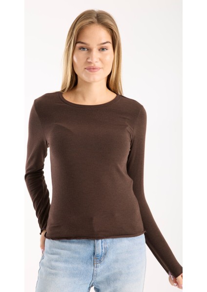 Kadın Uzun Kollu Yuvarlak Yaka Esnek Basic Bluz – Günlük ve Şık 3009