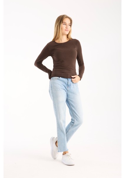 Kadın Uzun Kollu Yuvarlak Yaka Esnek Basic Bluz – Günlük ve Şık 3009 indirimleri