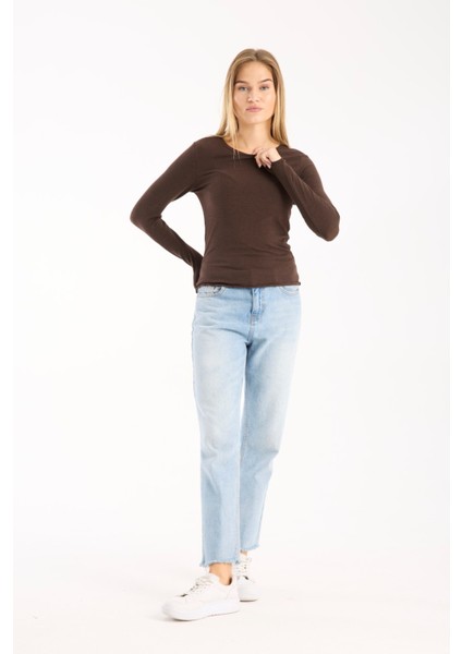 Kadın Uzun Kollu Yuvarlak Yaka Esnek Basic Bluz – Günlük ve Şık 3009