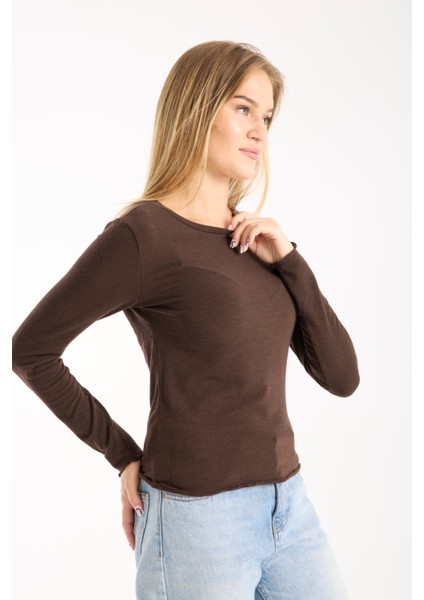 Kadın Uzun Kollu Yuvarlak Yaka Esnek Basic Bluz – Günlük ve Şık 3009