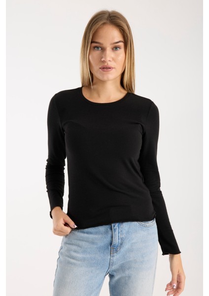 Kadın Uzun Kollu Yuvarlak Yaka Esnek Basic Bluz – Günlük ve Şık 3009