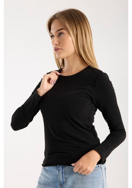 Kadın Uzun Kollu Yuvarlak Yaka Esnek Basic Bluz – Günlük ve Şık 3009 fiyatları