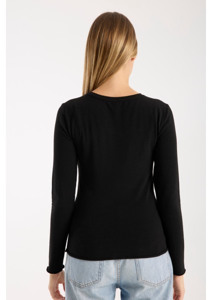 Kadın Uzun Kollu Yuvarlak Yaka Esnek Basic Bluz – Günlük ve Şık 3009 modelleri