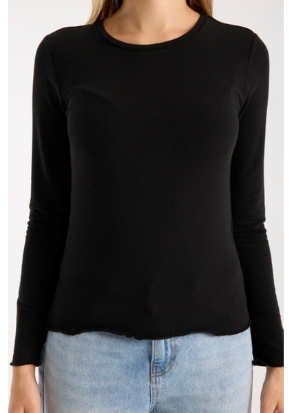 Kadın Uzun Kollu Yuvarlak Yaka Esnek Basic Bluz – Günlük ve Şık 3009 fırsatları