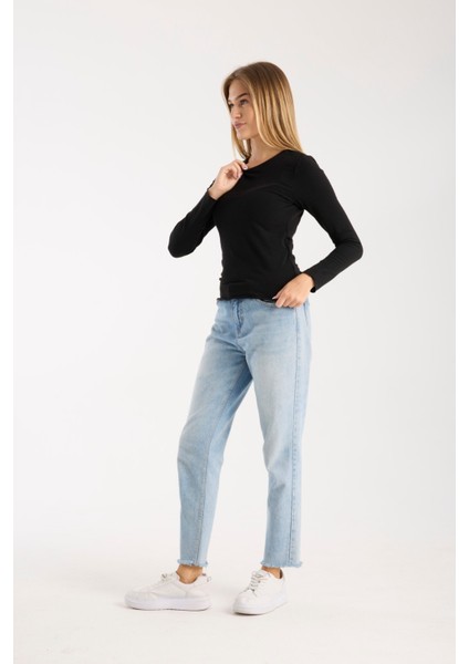 Kadın Uzun Kollu Yuvarlak Yaka Esnek Basic Bluz – Günlük ve Şık 3009