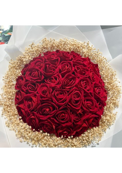 41 Adet Beyaz Kaplama Kadife Kırmızı Gül Isteme Söz Nişan Demeti