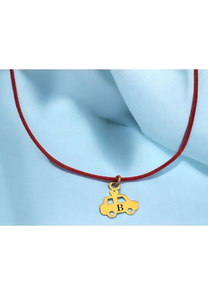 14 Ayar Plakalı Altın B Harfine Özel Araba Motifli Kırmızı Bağlıklı Hediyelik KOLYE-626HARF fiyatları