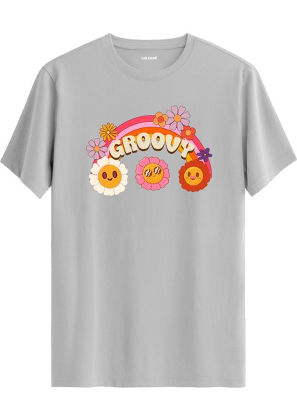 Groovy Çiçek Baskılı %100 Pamuk Tişört