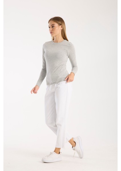 Kadın Uzun Kollu Yuvarlak Yaka Yün Karışımlı Basic Triko Bluz 3010