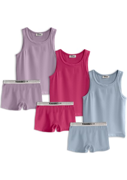 Kız Çocuk, Pamuklu Boxer&Atlet, Alt-Üst, 3 Çift Takım, Tüm Gün Konforlu Kullanım