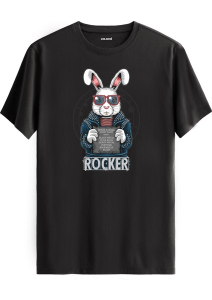Rocker Tavşan Baskılı %100 Pamuk Tişört