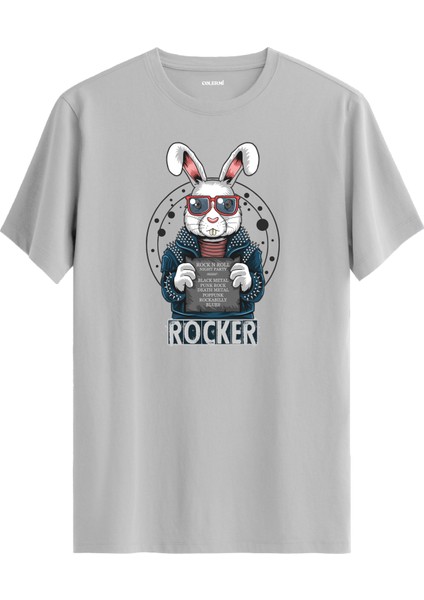 Rocker Tavşan Baskılı %100 Pamuk Tişört