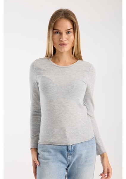 Kadın Uzun Kollu Yuvarlak Yaka Esnek Basic Bluz – Günlük ve Şık 3009 indirimleri