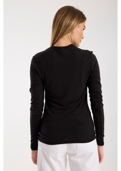 Kadın Uzun Kollu Yuvarlak Yaka Yün Karışımlı Basic Triko Bluz 3010 modelleri