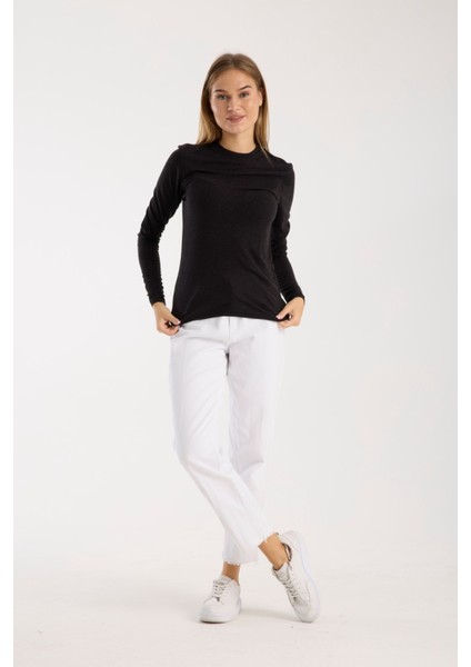 Kadın Uzun Kollu Yuvarlak Yaka Yün Karışımlı Basic Triko Bluz 3010 indirimleri