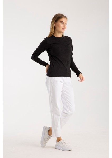 Kadın Uzun Kollu Yuvarlak Yaka Yün Karışımlı Basic Triko Bluz 3010