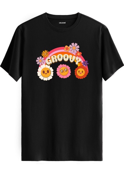 Groovy Çiçek Baskılı %100 Pamuk Tişört