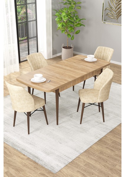 Arel Meşe 80X132 Açılabilir Mdf Masa Yemek Odası Takımı, Mutfak Takımı 4 Adet Sandalye fiyatları