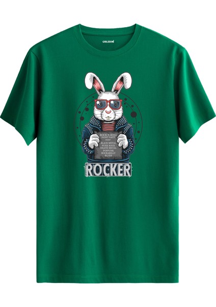 Rocker Tavşan Baskılı %100 Pamuk Tişört