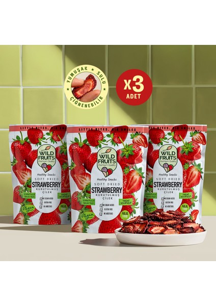 Kurutulmuş Çilek - Soft Dried - Atıştırmalık Kuru Meyve 3 x 50 gr
