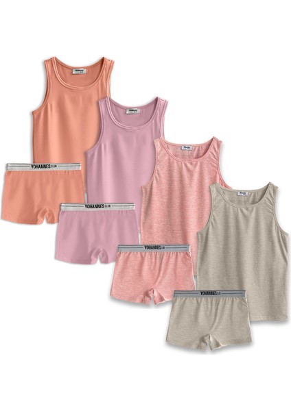 Kız Çocuk, Pamuklu Boxer&Atlet, Alt-Üst, 4 Çift Takım, Hareket Halinde Ekstra Konfor