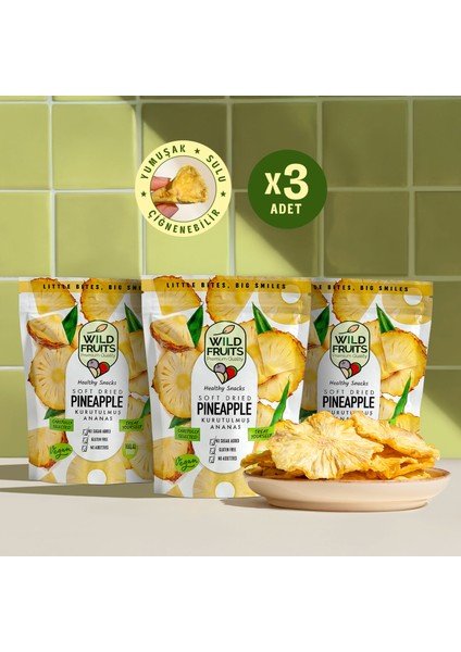 Kurutulmuş Ananas - Soft Dried - Atıştırmalık Kuru Meyve 3 x 50 gr