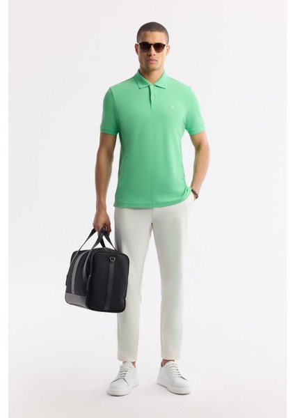 Erkek Neon Yeşil Kıvrılmaz Polo Yaka %100 Pamuk Basic Regular Fit T-Shirt B001032