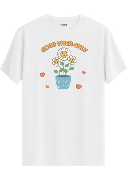 Saksıda Papatya Good Vibes Only Tasarım Tişört