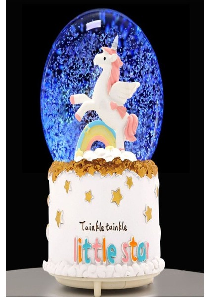 Büyük Boy Unicorn Kar Küresi, Işıklı ve Müzikli, Motorlu, Rüya Gibi Kar Seti
