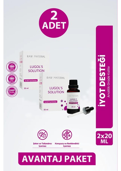 Raw Material More Than Lugol's Solution %5 Iyot Damla 20 ml 2 Adet