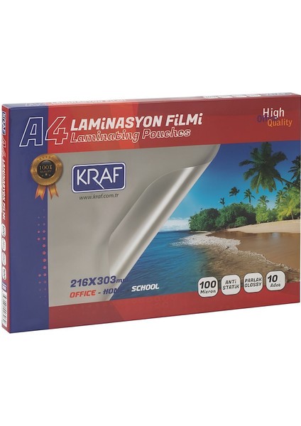 Parlak Laminasyon Filmi A4 100 Mic, 10'lu Paket