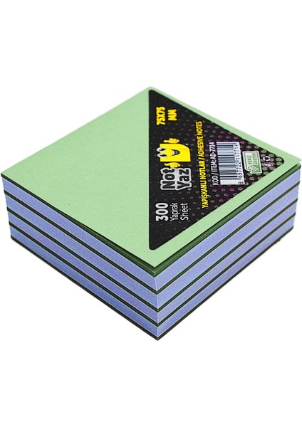 75X75 Yapışkanlı Küp Not 300 Yaprak Yeşil-Beyaz (AD-7714)