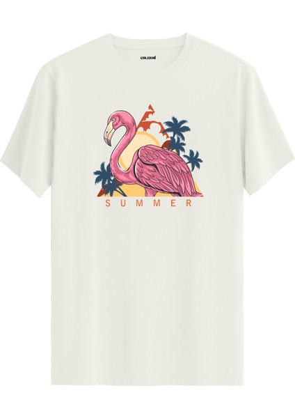 Flamingo Summer Baskılı %100 Pamuk Tişört