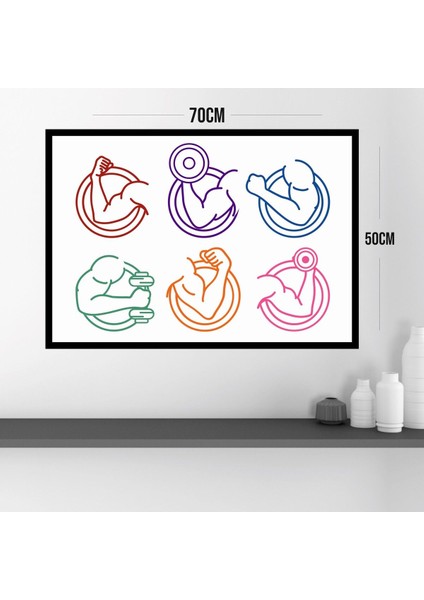 Fitness Spor Büyük Boy Renkli Solmaz Kaliteli Baskı Çerçeve Görünümlü Mdf Tablo 70X50CM 184 modelleri