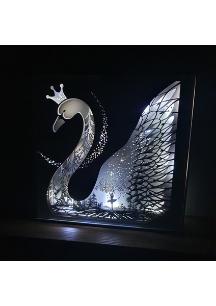 Özel Tasarım 5 Katmanlı Ahşap Dekoratif Kuğu Gece Lambası