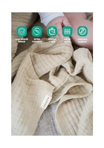 Müslin Bebek Kundak Örtüsü 120X120 cm -%100 Pamuk 4 Kat Müslin Bebek Battaniye (Bej) modelleri