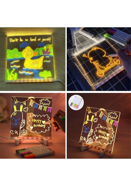 Bfs LED Işıklı Kendiliğinden Renkli Fosforlu Kalemli Kare Yazı Panosu 20X20 cm modelleri