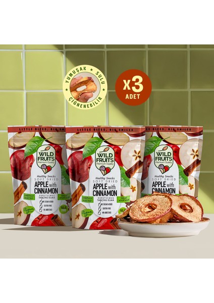 Kurutulmuş Tarçınlı Elma - Soft Dried - Atıştırmalık Kuru Meyve 3 x 50 gr