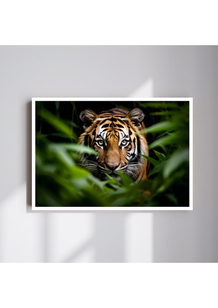 Kaplan Hayvan Doğa Büyük Boy Renkli Solmaz Kaliteli Baskı Çerçeve Görünümlü Mdf Tablo 70X50CM 36