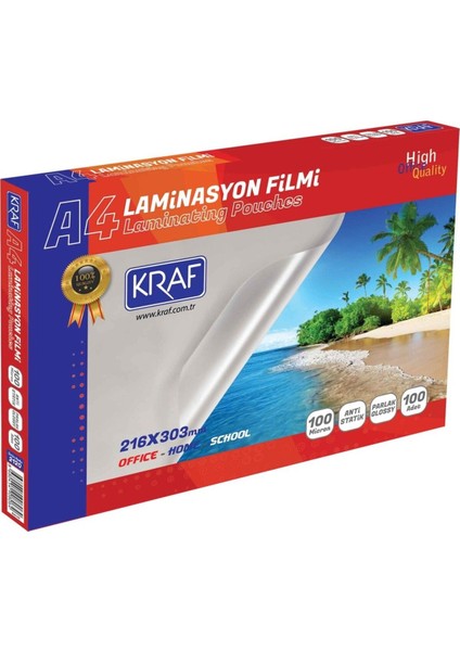 Parlak Laminasyon Filmi A4 100 Micron 100'LÜ Set, Yüksek Kalite Koruma Sağlar fiyatları