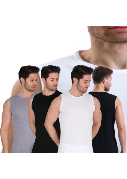 Erkek Penye Kolsuz O Yaka Bodi Atlet Beyaz Siyah Gri 6 Adet
