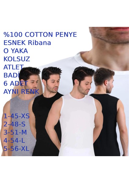 Erkek Penye Kolsuz O Yaka Bodi Atlet Beyaz Siyah Gri 6 Adet fiyatları