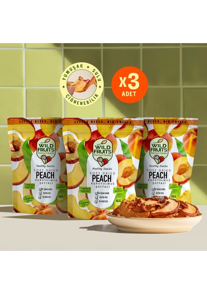 Kurutulmuş Şeftali - Soft Dried - Atıştırmalık Kuru Meyve 3 x 50 gr
