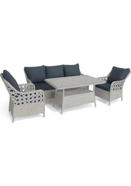 Icon Raddan 3+1+1 Çay Seti Balkon Teras Bahçe Mobilyası El Örgüsü Raddan 5 Kişilik Oturma Grubu