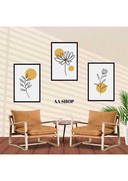 3 Parça Çiçek Papatya Renkli Solmaz Kaliteli Baskı Çerçeve Görünümlü Mdf Tablo Set 26 fiyatları