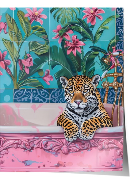 Çerçevesiz Poster, Leopar, Çiçekli Duvar Kağıdı, Dijital Sanat Poster No: 106548