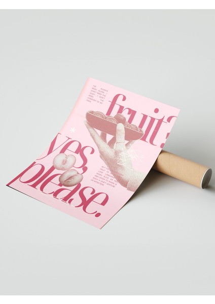 Çerçevesiz Poster, Fruit Yes Please Yazısı, Kiraz Detayı ile Poster No: 107633 modelleri