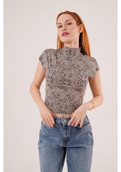 Runiquehome Leopar Desen Kısa Kollu Basic T-Shirt